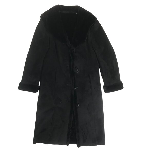 Womens Vintage Dana Buchman Black Suede Faux Fur Elegant Classy Full Long Coat - Picture 6 of 9